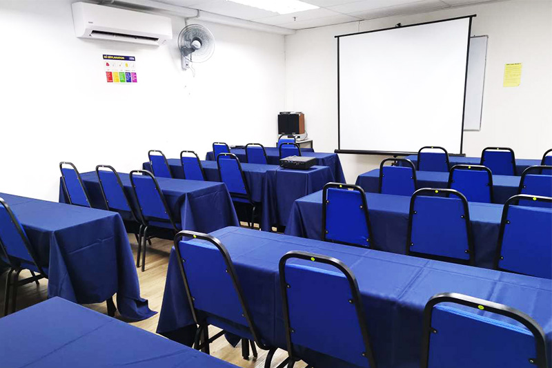 the office training room rental blue theme