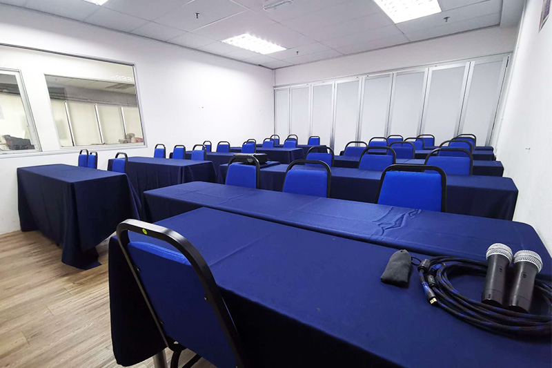 the office training room rental blue theme