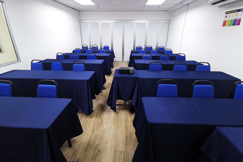 the office training room rental blue theme